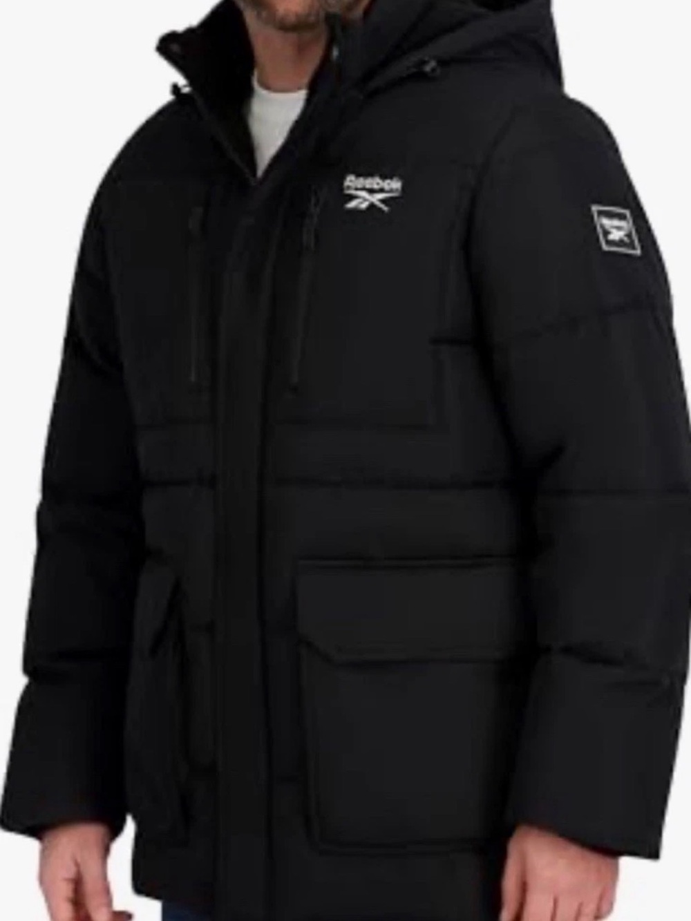 Reebok Men's Insulated Black Down Puffer Parka Jacket Coat MSRP $240